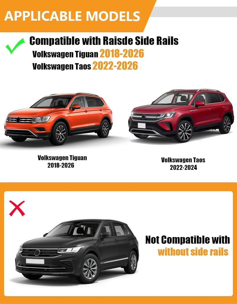 KINGGERI 300Lbs Lockable Roof Rack Cross Bars Compatible with Volkswagen VW Tiguan 2018-2026 and Taos 2022-2026, Heavy Duty Anti-Theft Aluminum Roof Rails Crossbars Rooftop Luggage Racks Carrier - Image 2